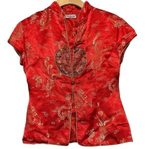 Mei Na Fashion Vintage Women’s XS S Red Asian Traditional Chinese Changshan Top